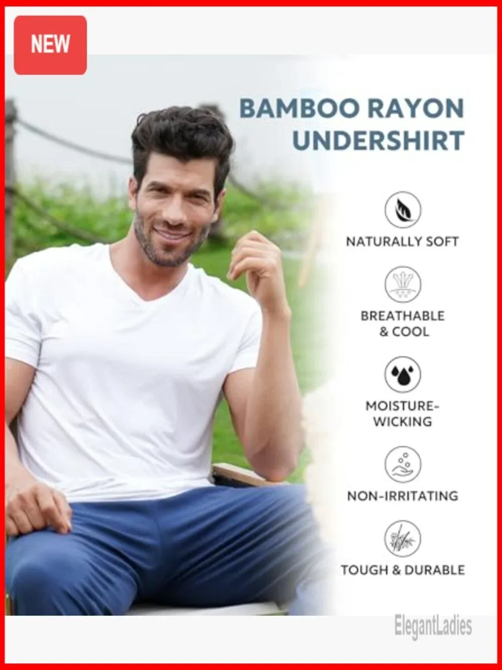 Men's Bamboo Rayon Moisture-Wicking V-Neck Undershirt 3-Pack